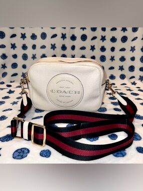 Coach Leather Crossbody Bag With Long Strap White/Red